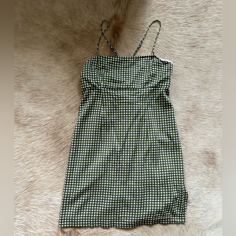 Urban outfitters green plaid mini dress with spaghetti straps